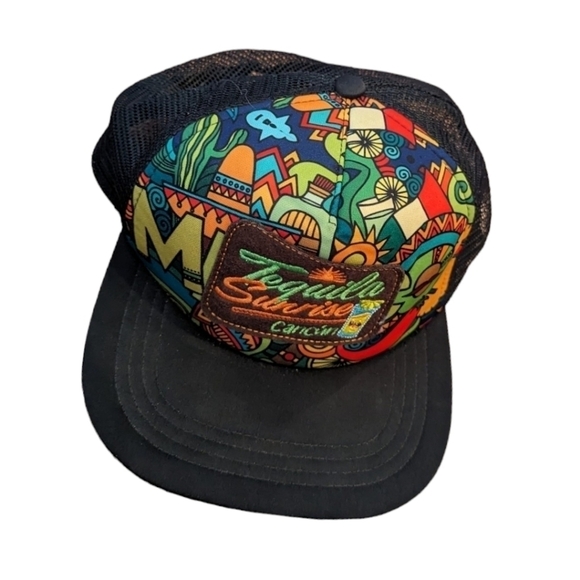 Tequila Sunrise Cancun vibrant colorful snap back mesh 6 panel baseball cap hat - Picture 3 of 8